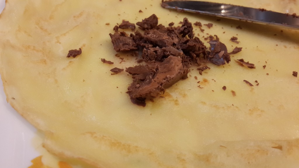 crepes and chocolate shavings