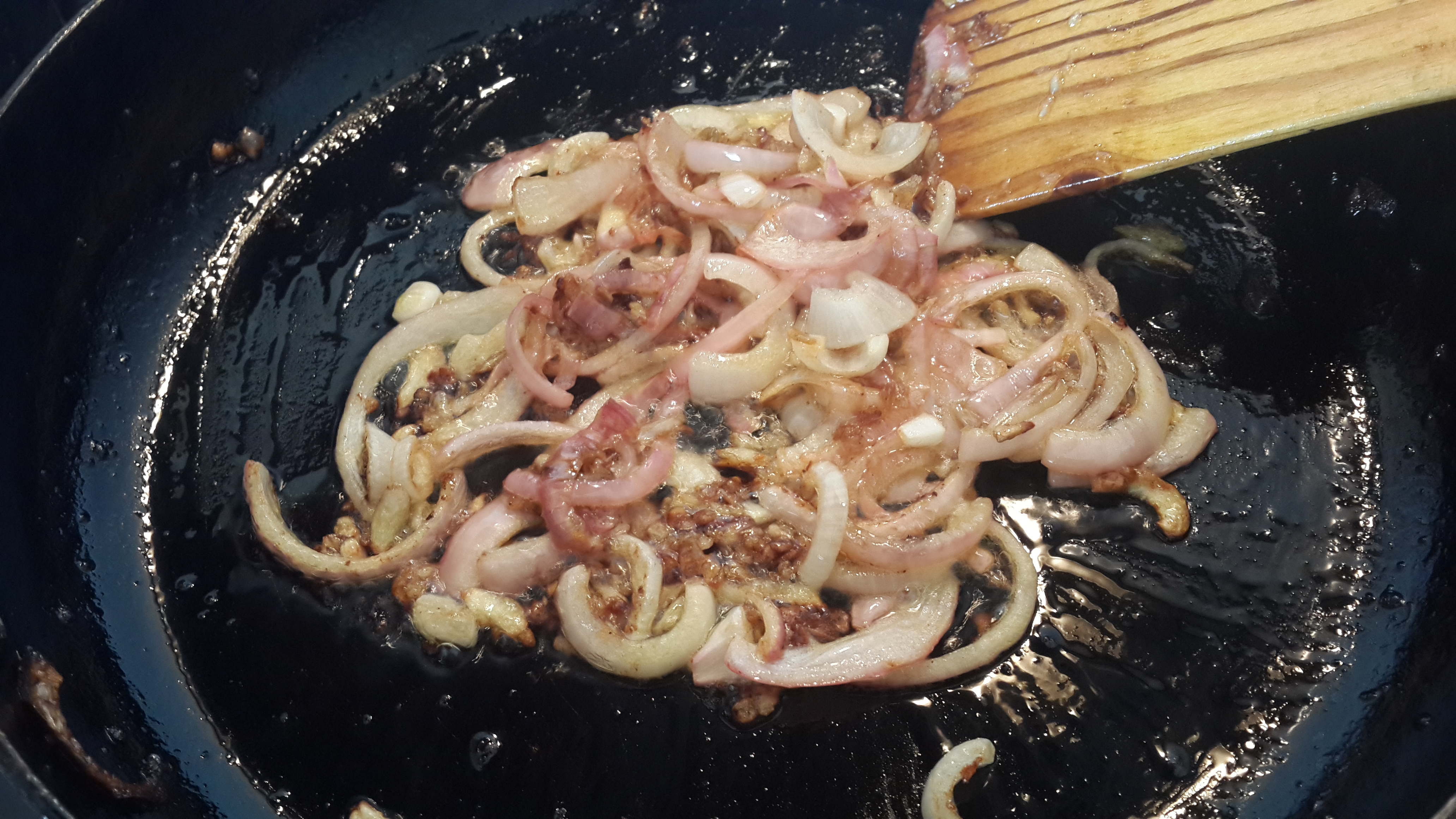 Lightly browned onion and garlic mixture
