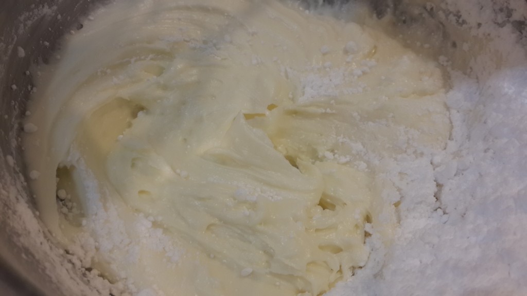 Cream cheese with icing or confectioners' sugar 