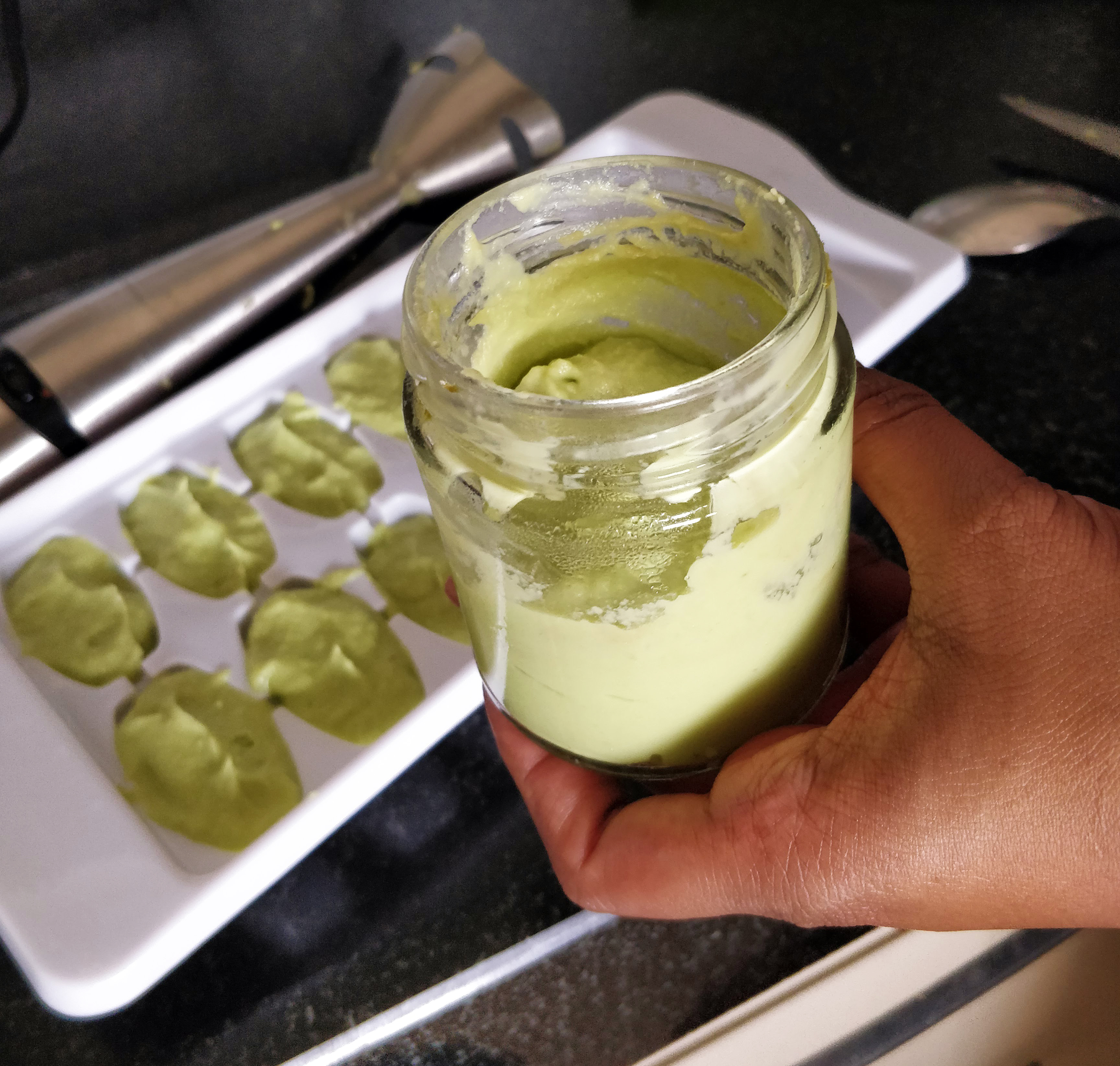 Avocado puree or mash in freeze trays and jars
