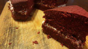 A slice of red velvet cake