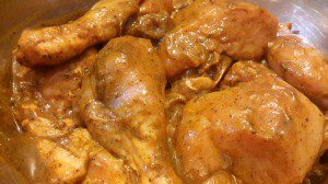 Chicken marinating in turmeric powder, 8 - 9 sauce and salt